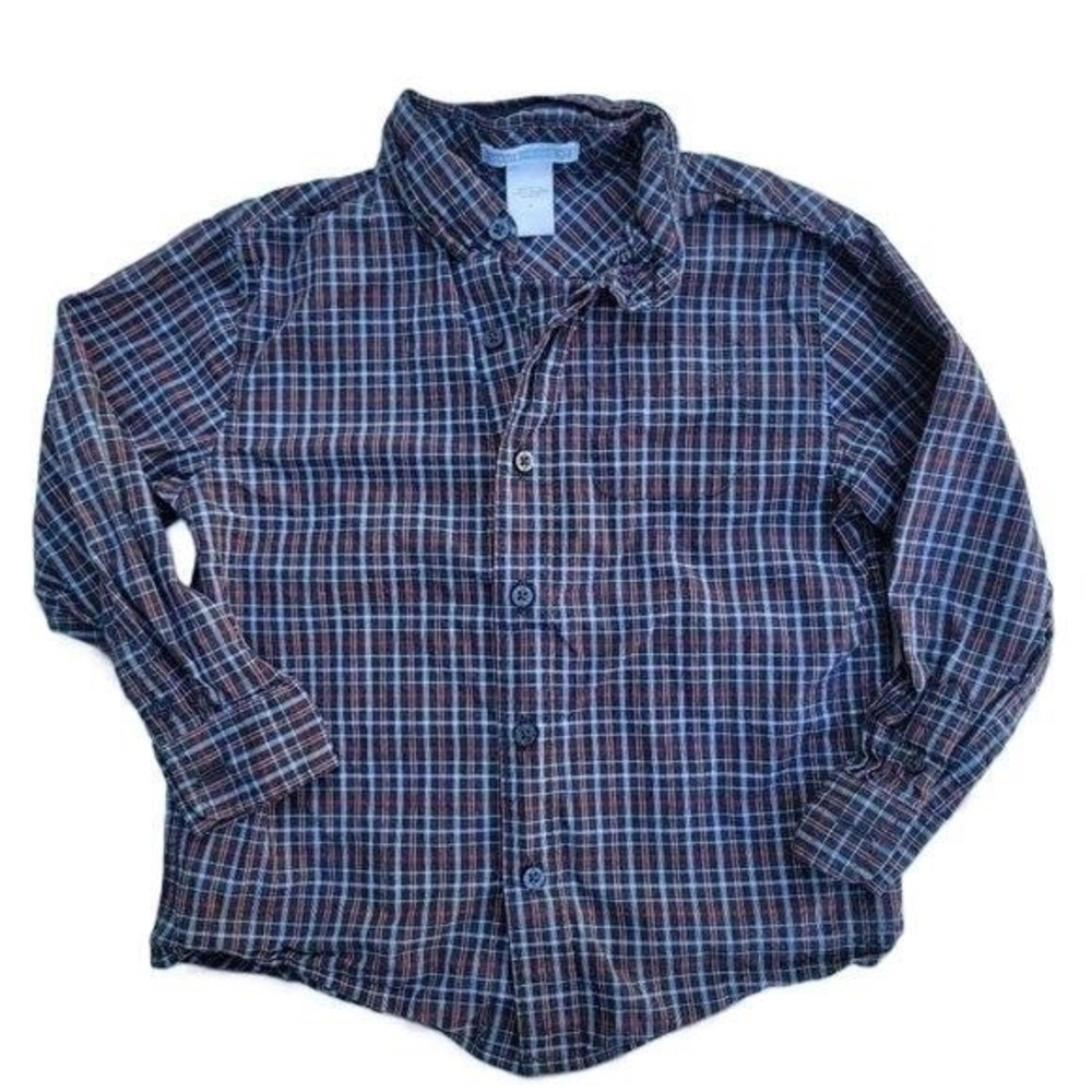 Janie and Jack Red & Gray Plaid Cotton Button‎ Up Long Sleeve Shirt Boys Size 4